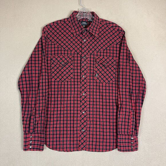 G-Star Raw Shirt Mens Large Red Plaid Long Sleeve Snap Up‎ Graphic Print - Picture 1 of 13